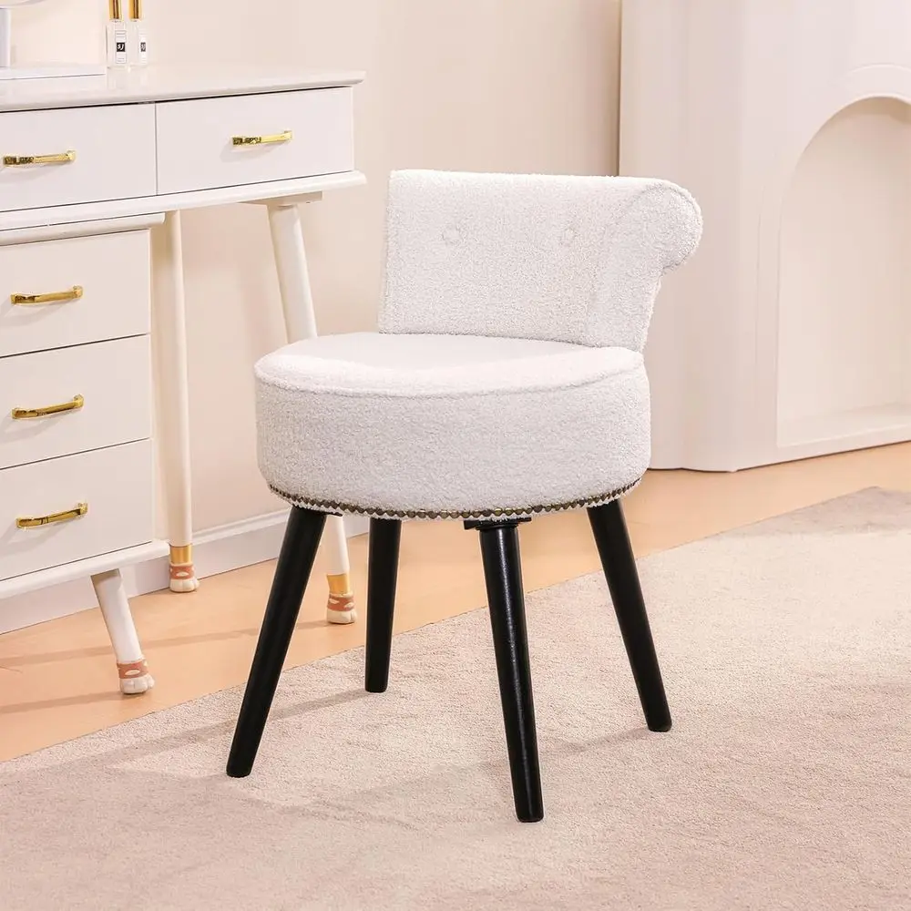 

Luxury Sherpa-Cushioned Vanity Chair with Tufted Backrest and Nail Trim, White, Supports Up to 220lbs, Easy Assembly for Bedroom
