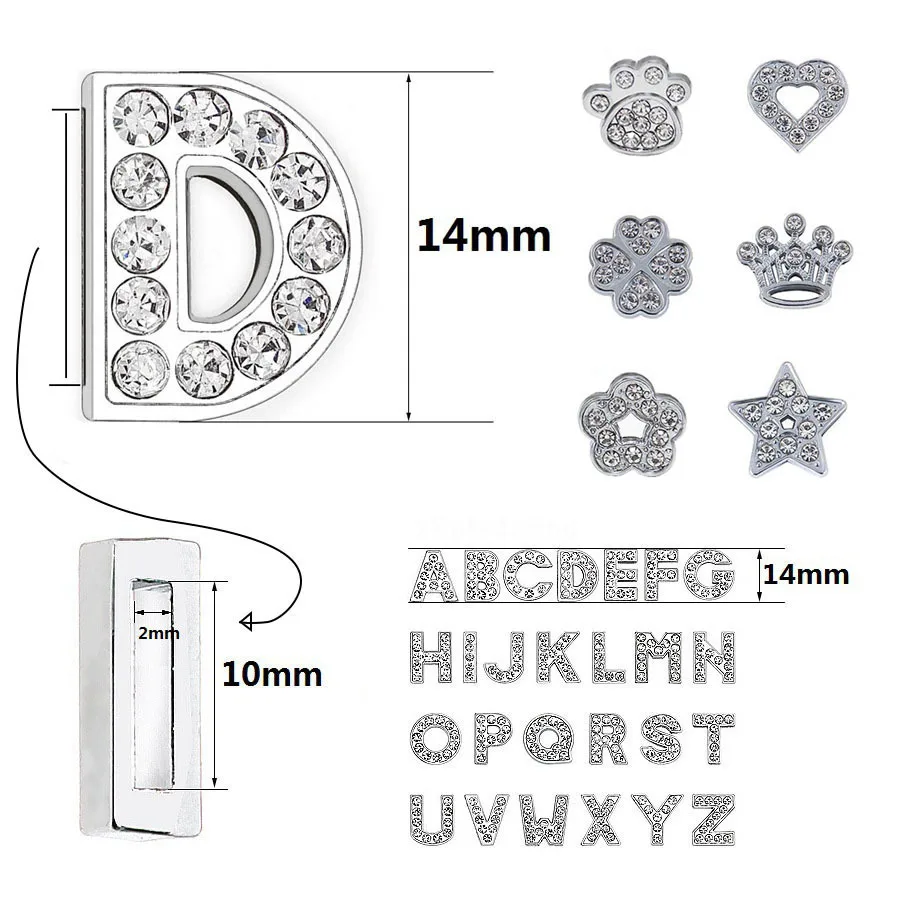 Wholesale 10mm Rhinestone Slide Letter Charms For Jewelry Making Women Bracelet Alphabet A-Z Pet Collar Necklace DIY Accessories