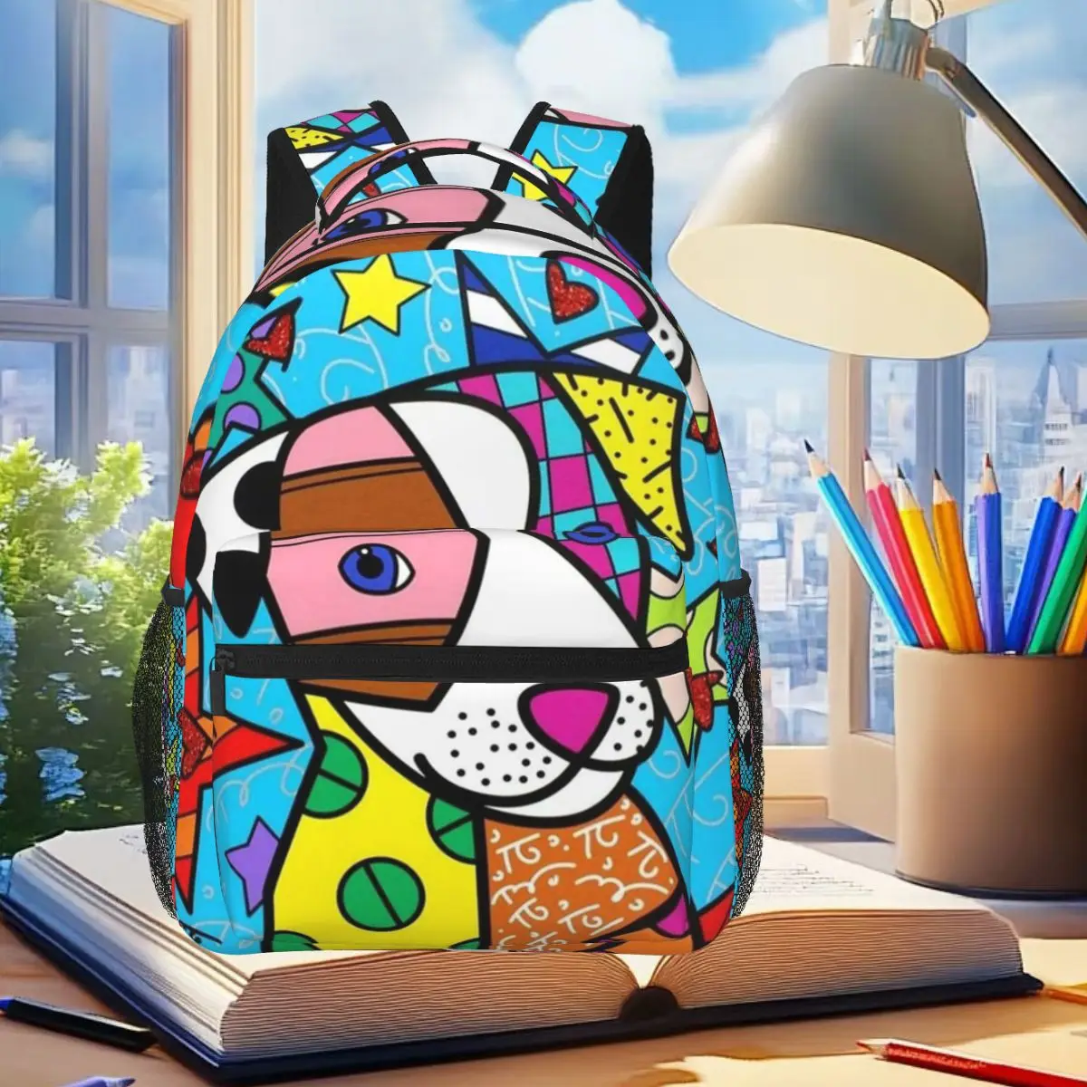 Art For Romero Britto Rucksack für Studenten, Jungen und Mädchen, Büchertasche, Kinderschultasche, Laptop-Umhängetaschen für Männer und Frauen