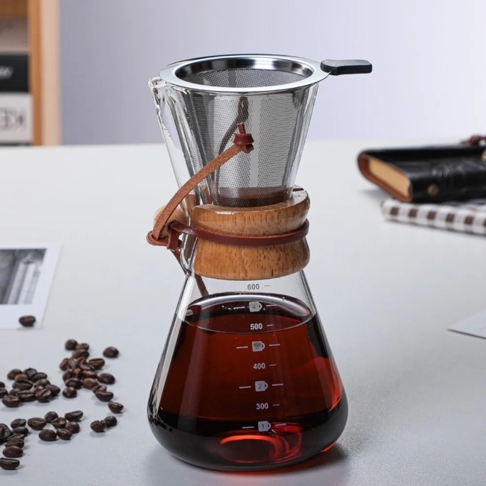 

Coffee Maker Stainless Steel Coffee Pot Glass Wooden Handle Tea Pot 400ML/600ML High-Temperature Resistant Coffeeware Daily