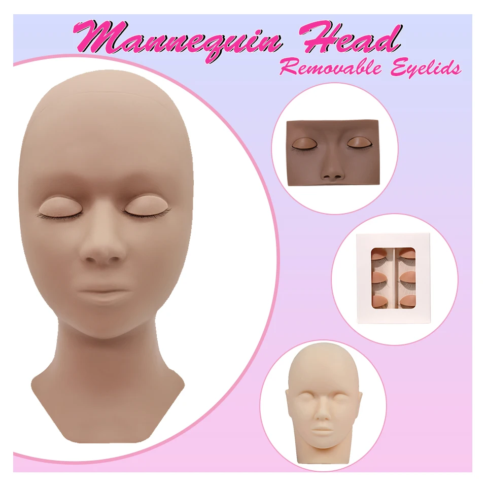 

Removable Eyelids Mannequin Head For Eyelash Extension Training Kit Gel Doll Face Head Silicone Cosmetic Model Head Makeup Tool