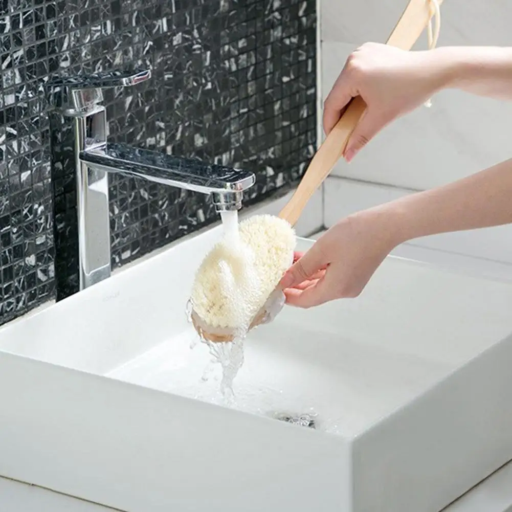 ขนแปรงธรรมชาติ Back Scrubber แปรงอาบน้ําที่ถอดออกได้ยาวแปรงอาบน้ํา Exfoliating Body Massage แปรงอาบน้ํา
