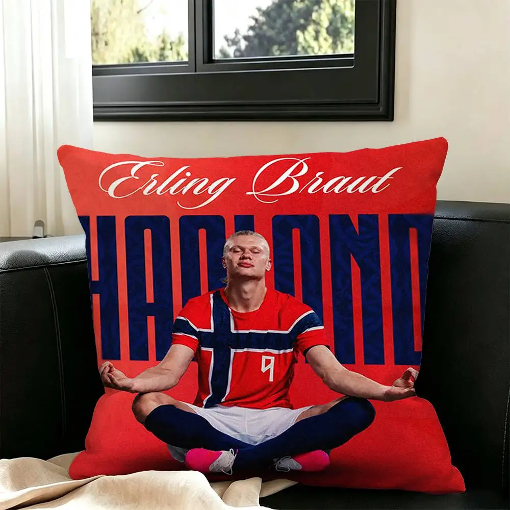 Sports E-Erling H-Haaland   Square Double-Sided printed Pillow Case Bedroom Bedside Pillow Sofa Cushion Cover