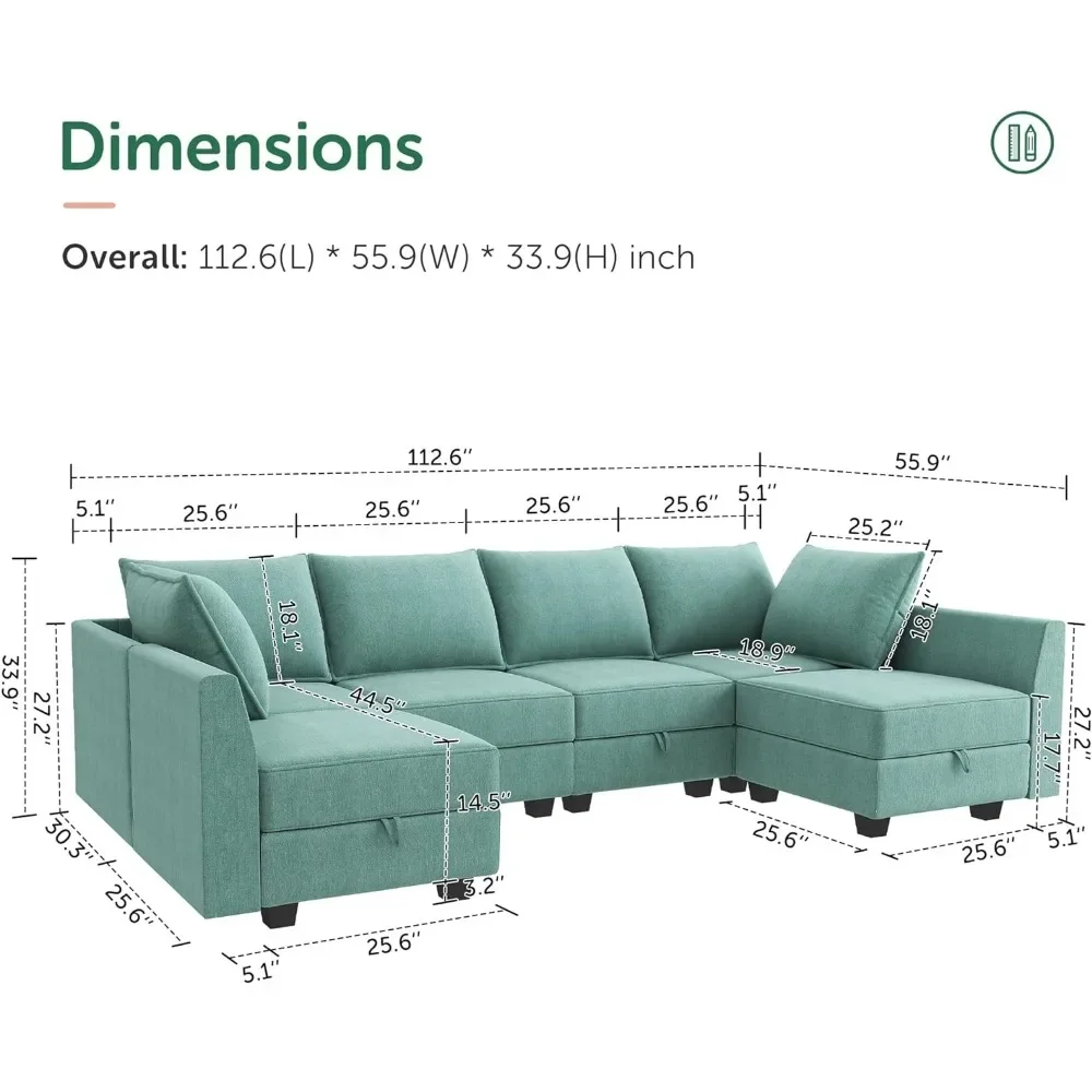 Convertible Modular Sectional Sofa U Shaped Modular Couch with Storage Seat Modular Sofa Sectional Couch with Chaise, Aqua Blue