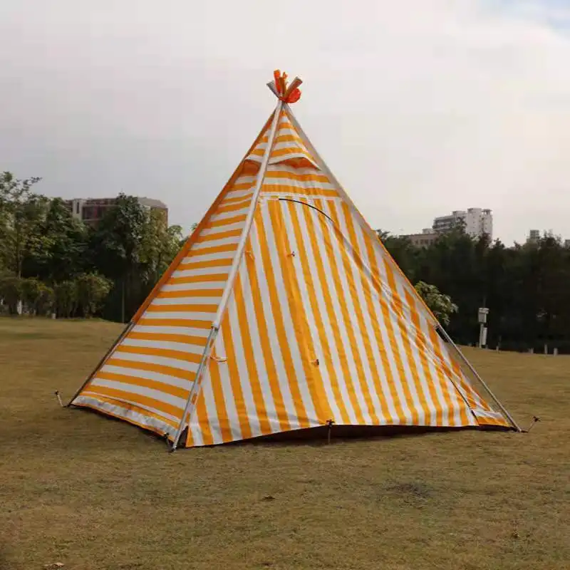 Lanbowang New Arrival Wholesale Outdoor Family Leisure 3-4 Person Cotton Canvas Camp Indian Tent Sunshade Pole Tents Tarp