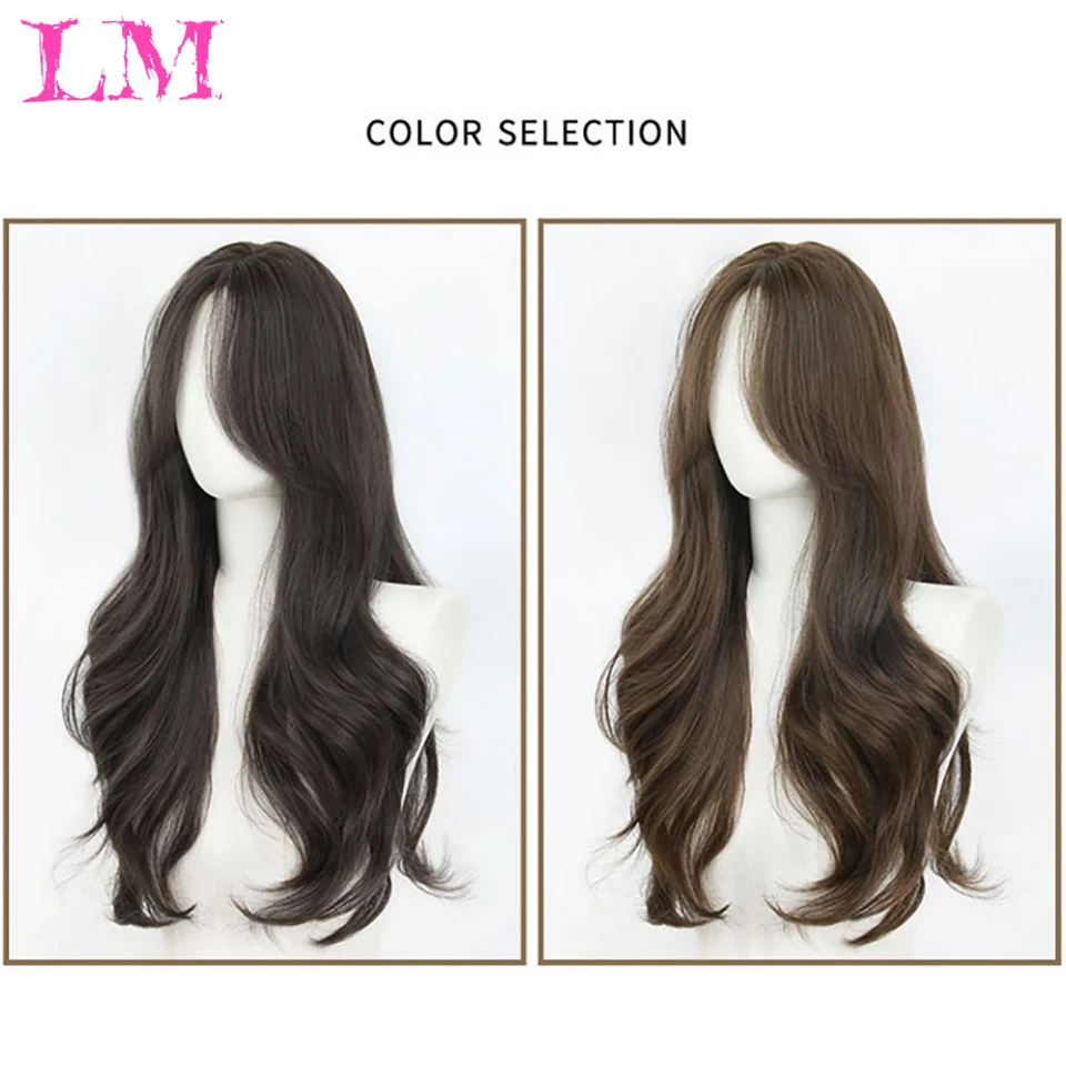LM Synthetic Black Wig Female Headband Wavy Hair Net Models in French Bangs High Quality Simulation Hair Synthetic Wig 가발