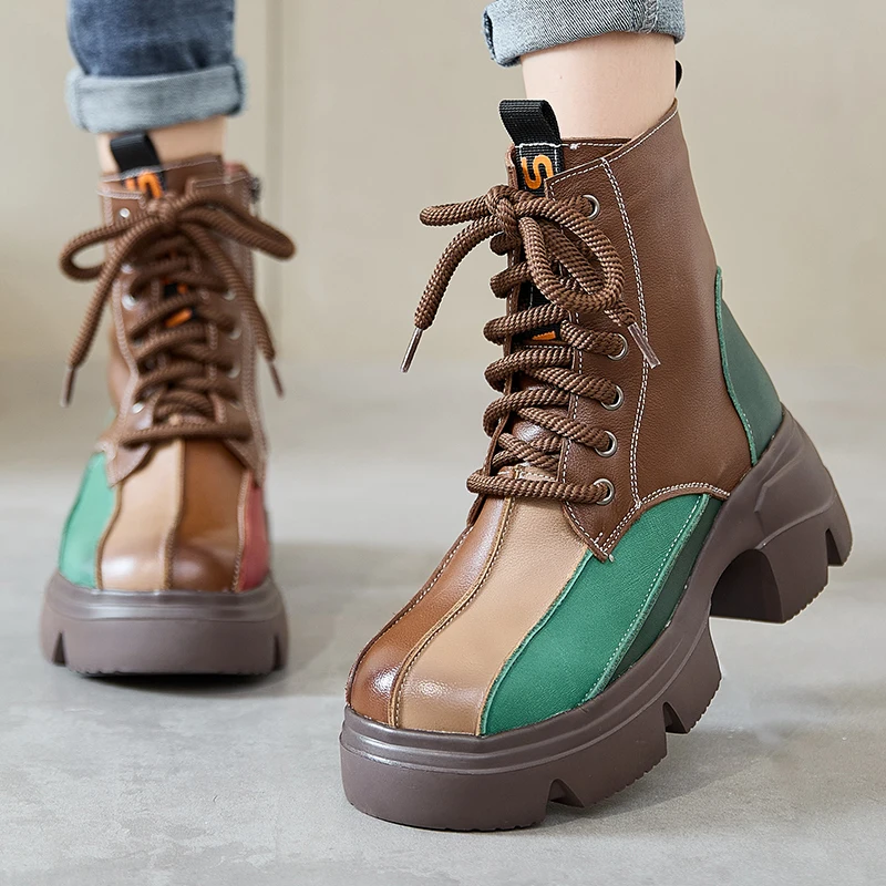 

Женские ботинки на толстой подошве GKTINOO, теплые ботинки до середины икры из натуральной кожи на платформе, на молнии, в стиле ретро, Осень-зима 2024