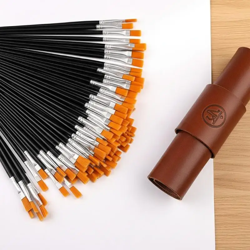 30/60/100/110Pcs Painting Brushes Set Art Round / Flat Brushs Nylon Hair Paint Brushes Pen For Oil Watercolor Art Supplies