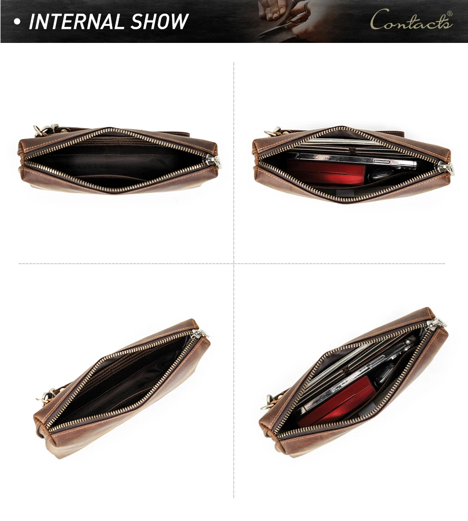 CONTACT'S Vintage Herren Clutch Bag RFID Echtes Leder Clutch Wallet Bag Casual Lange Geldbörse Große Kapazität Reisehandtasche Männlich – Detail 11