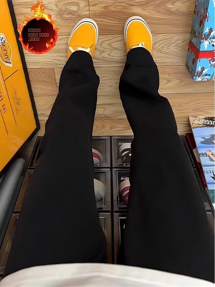 

Черные мужские джинсы прямого кроя с легким клешем, весна-осень, в американском стиле High Street, с эффектом стройности