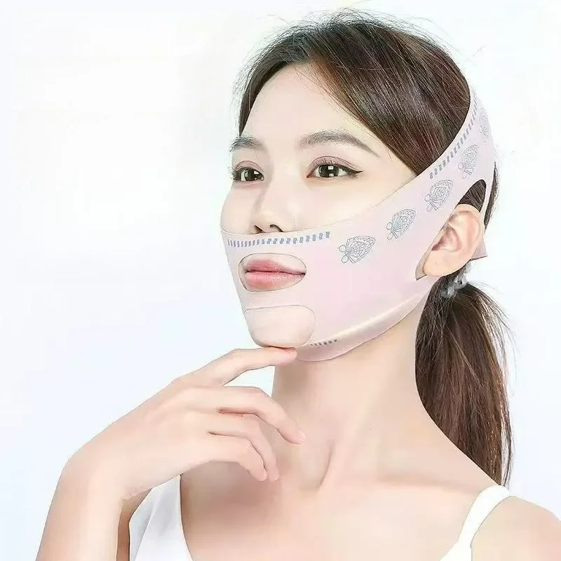 Adjustable V-shaped Facial Lifting Belt with Plastic Face, Dual Chin Breathable Facial Bandage, Reusable