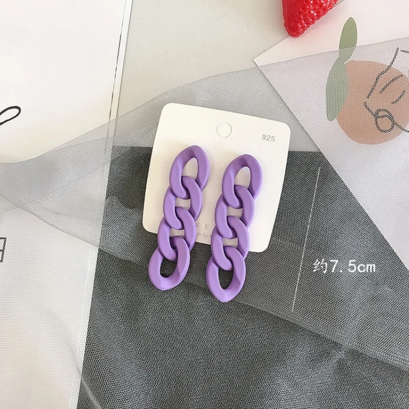 Purple Color Chain Design Acrylic Long Dangle Earring for Women Rubber Paint Geometric Brincos  Jewelry Wholesale Christmas Gift