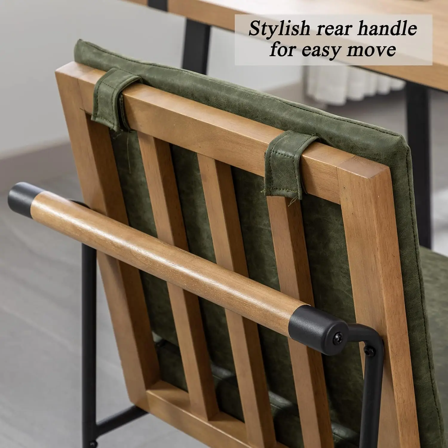 Duomay Mid-Century Modern Dining Chairs Set Of 4, Pu Leather Side Chair With Rear Handle, Armless Chair With Metal Legs For