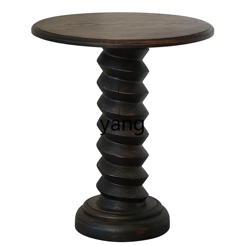 Yjq Spiral Leg Small Table Retro Sofa Side Table Solid Wood Distressed Casual Coffee Table