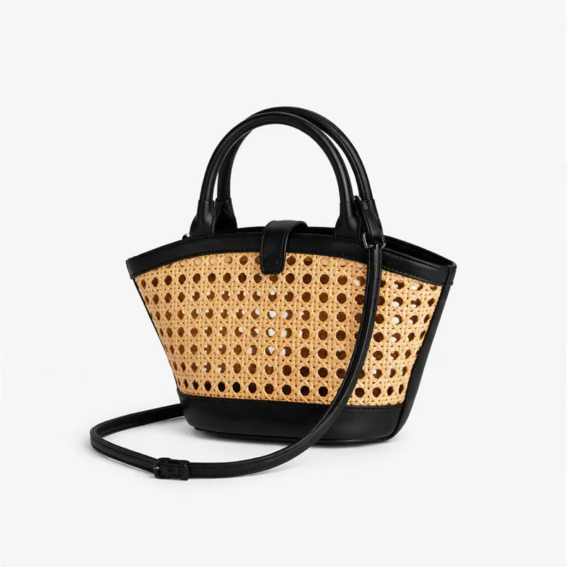 Tote Bag Women Hollow Cutout Logo Drawstring Bucket Design Top Handle Shoulder Handbag Large Capacity Daily Shopping Purse - view 4