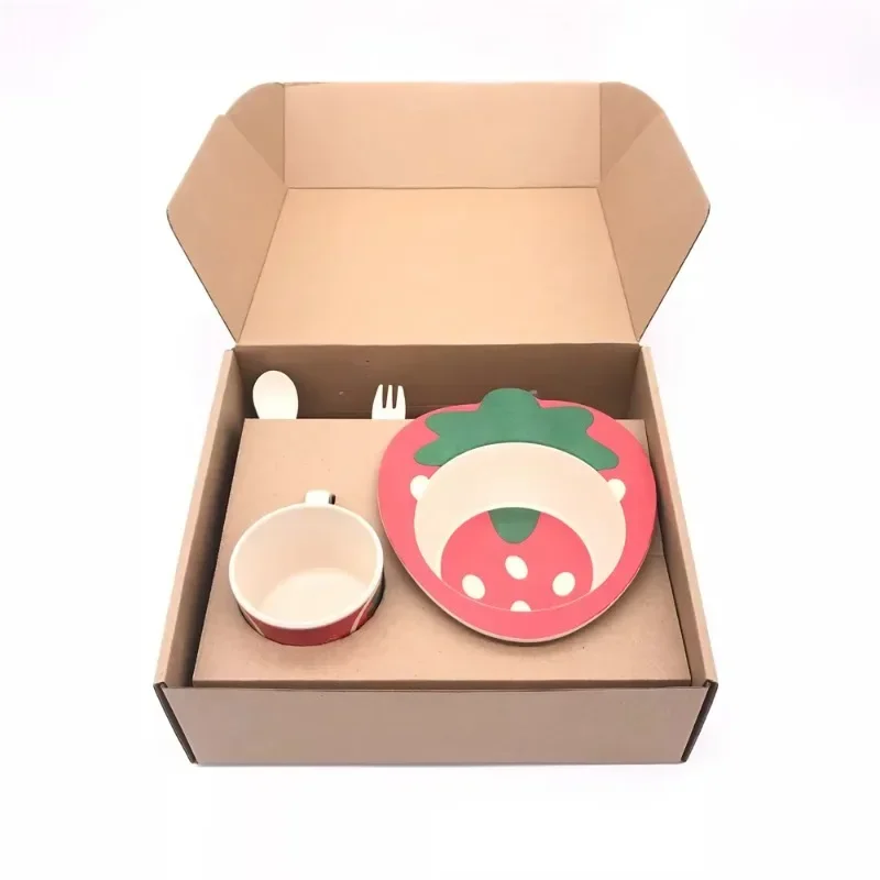 Children's Bamboo Tableware Set Cute Baby Plates Durable Eco-Friendly Dinnerware Gift for Kids