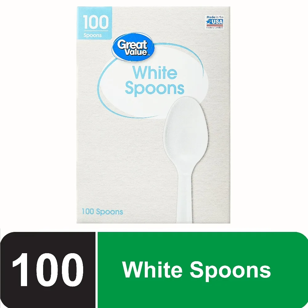 

100 Count White Plastic Disposable Spoons Bulk Pack Biodegradable Cutlery For Parties Picnics Cafes Restaurants Catering Events Home Kitchen Use Strong Durable Teaspoon For Desserts Ice Cream Coffee Stirring Smoothies