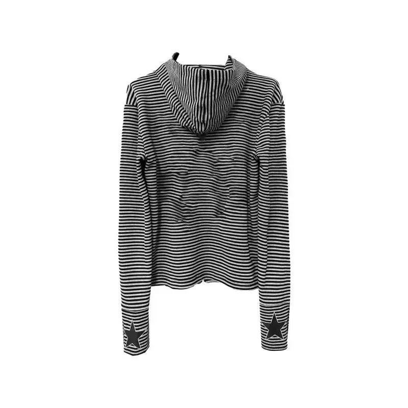 

Y2k американская винтажная толстовка с длинными рукавами и полосатым узором, женская повседневная уличная одежда, пальто на молнии, тонкий осенний топ в стиле Харадзюку