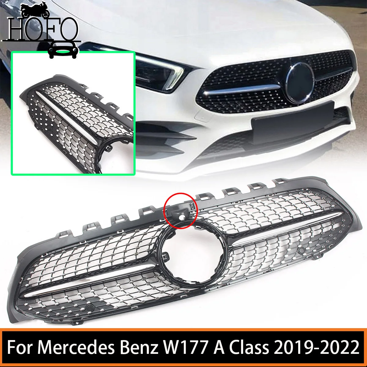 Rejilla delantera para coche, accesorios para Mercedes Benz W177, Clase A, con agujero para cámara, 2019-2022