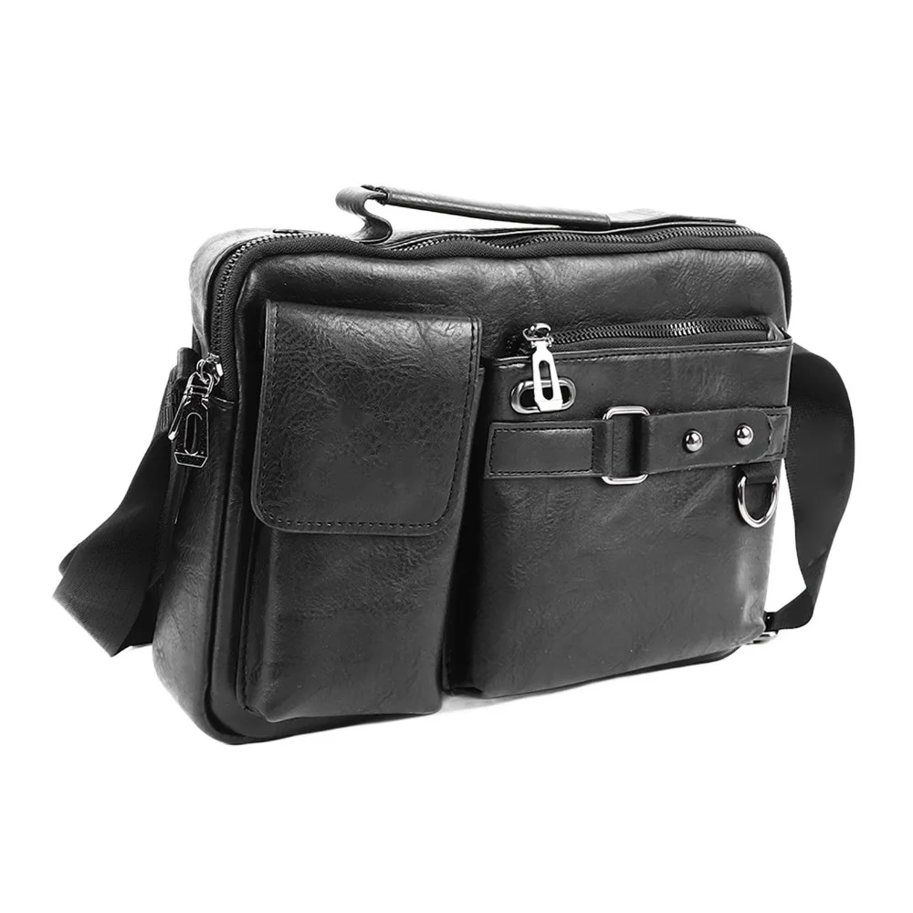 Durable PU Work Bag Black Tablet Compatible Tablet Shoulder Bag Adjustable Shoulder Strap Men Handbag Office Work