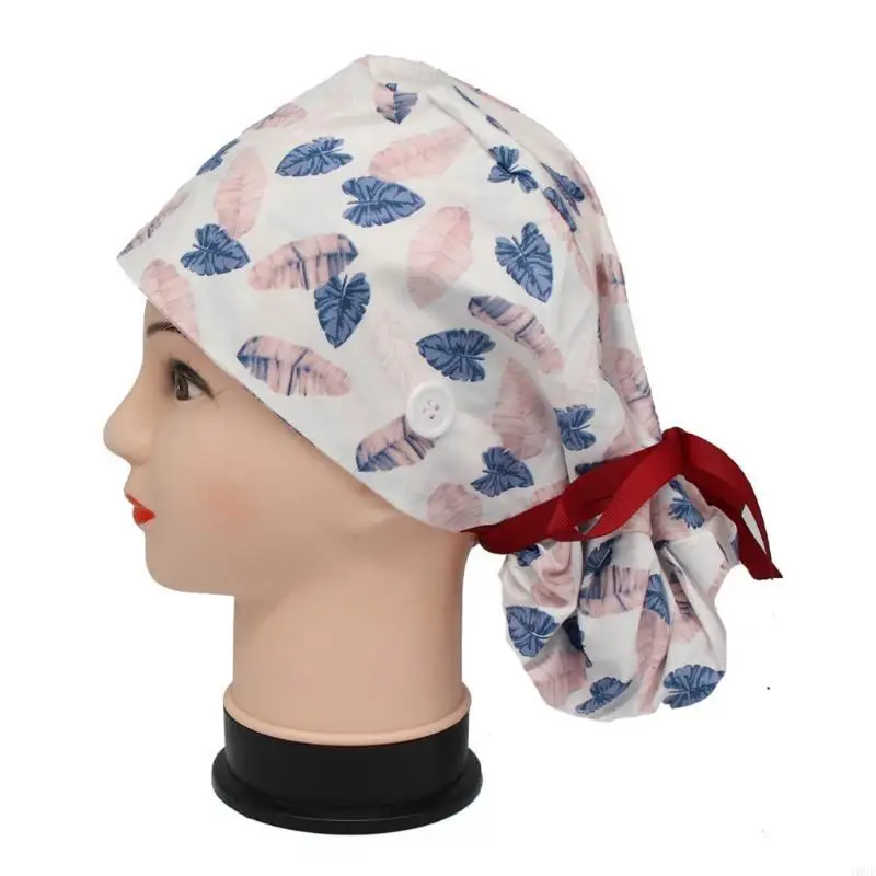 Damska czapka z długimi włosami, regulowana z guzikami z opaską, kwiatowy nadruk, kucyk, wiązanie z tyłu, bawełniany kapelusz