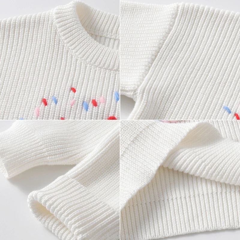 

Teen Girl Clothes 2025 Children Knit Sweater Costumes Hand Embroidered Birthday Cake Kids Thermal Tops Winter Baby Solid Color