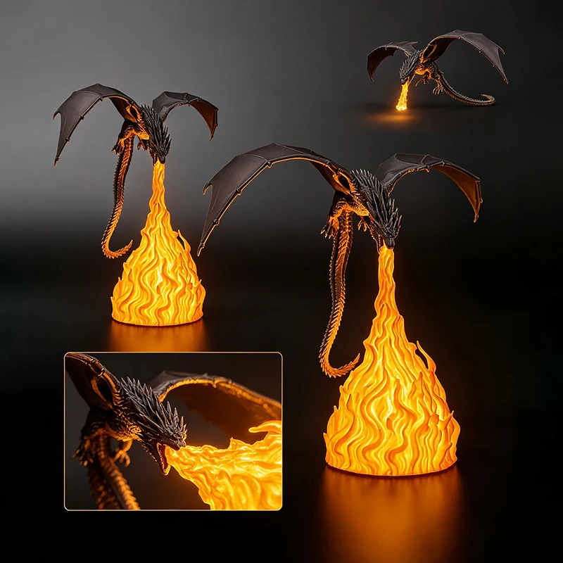3D Kreative Druck-Drachenflammen-Lampe LED Tischlampe Nachttischlampe Modische Heimdekoration Ornament Beleuchtung Dekoration – Detail 4