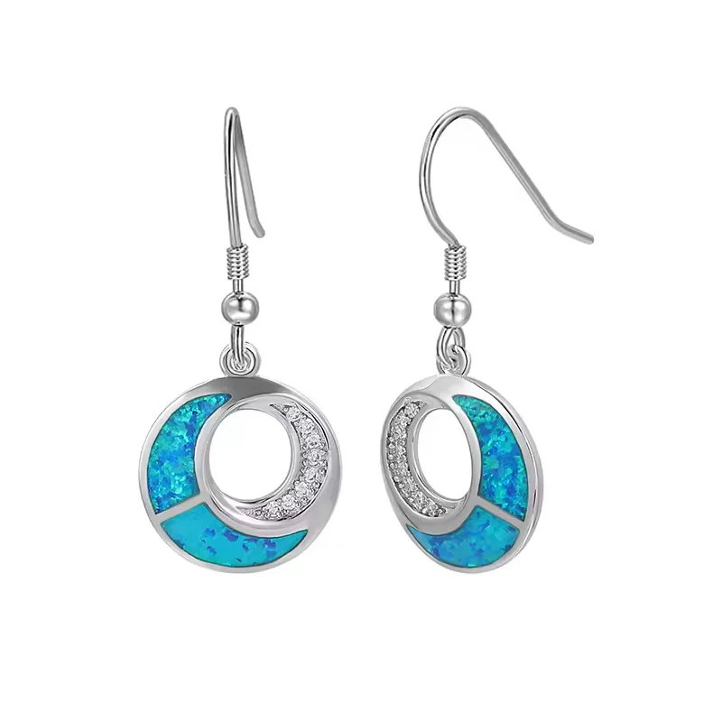 Blue Violet Opal Stud Earrings with Intricate Silver-Tone Floral Border, Elegant Vintage Style Boho Jewelry Gift for Women Girls