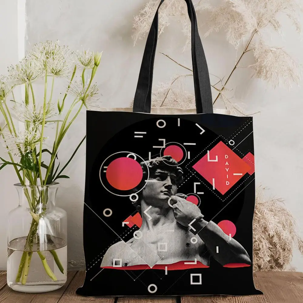 

Funny Art D-David Statue Storage Bags Canvas Double-Sided Print Tote Bag Large Capacity Shoulder Fashion Shopping Handbag