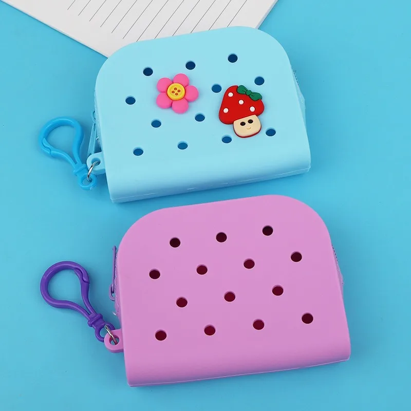 DIY Cartoon Silicone Wallet With Hole Design, Small Storage Bag For Coin Earphones Key, Card Bag Coin Purse Backpack Pendant Bag