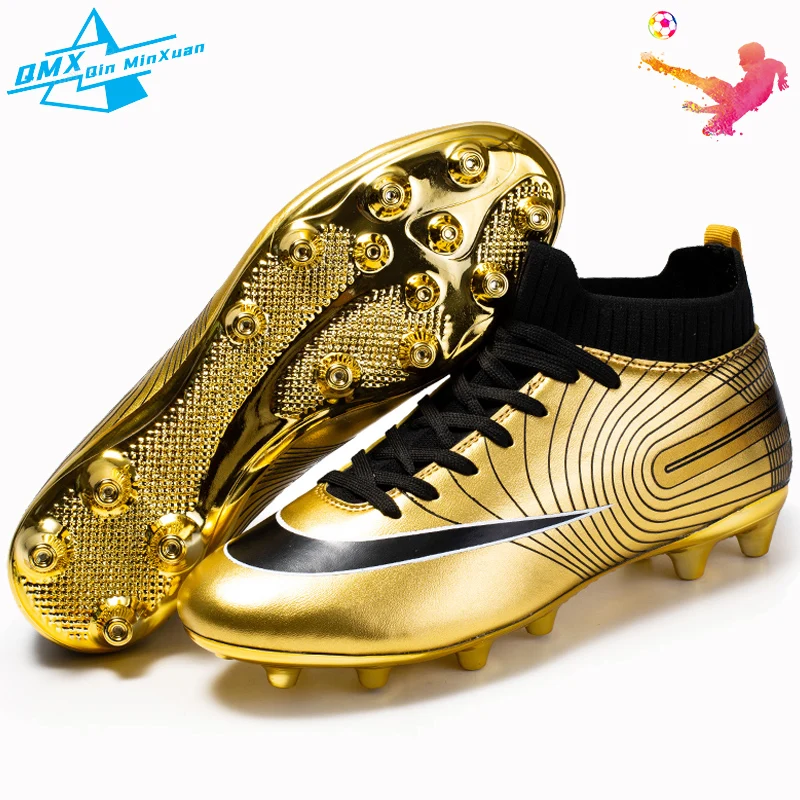 

Gold Football Shoes Men Original Professional High Top Anti-slip Studs Football Boots Turf TF/FG Outdoor Training Soccer Sneaker