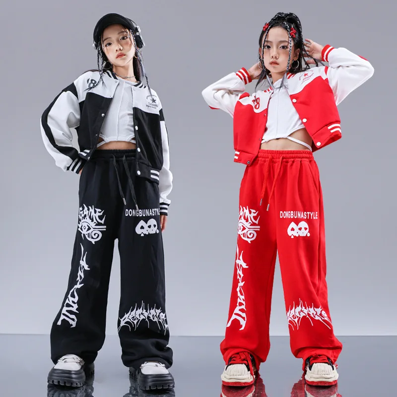 Girls Teenage Streetwear Hip Hop Sport Jacket Pant Sets Children Tracksuit Kids T-shirt Trousers Suits Dance Clothes Costumes