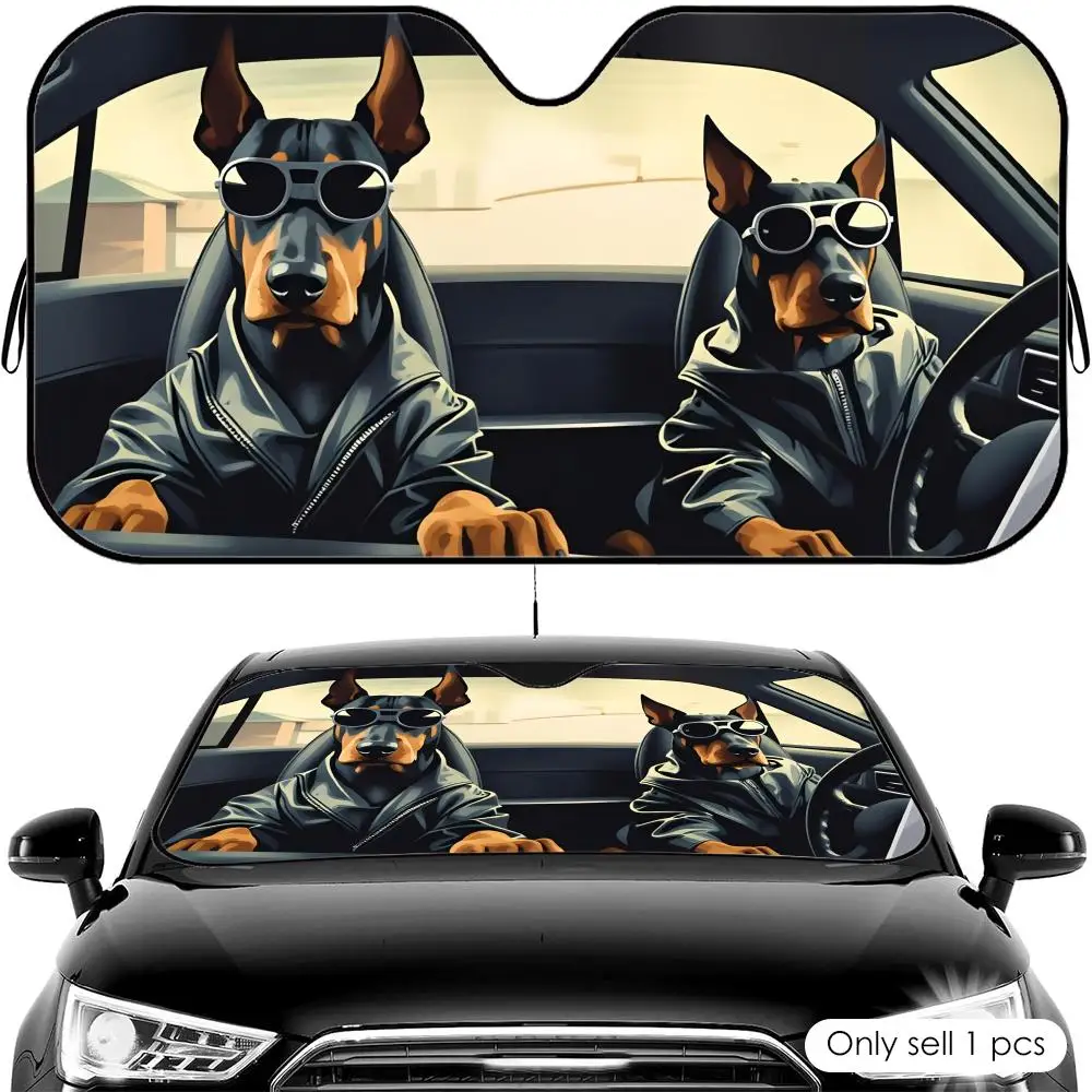 Funny Dobermans Driving Sun Visor Foldable Universal Car Windshield Sun Shade UV Protection Heat Insulation Foldable Cover