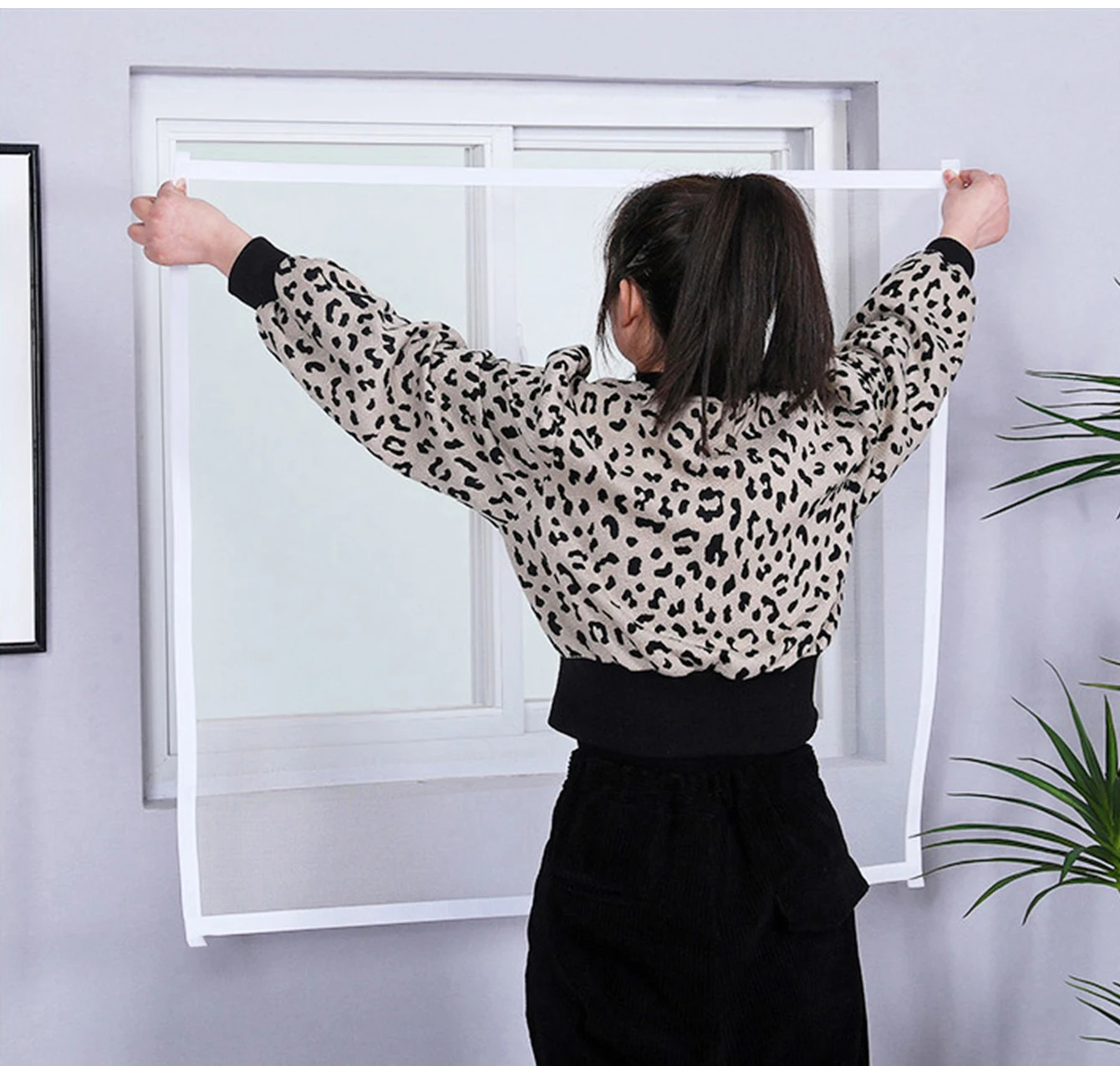 White Hook-and-Loop Fly Screen for Windows, DIY Removable and Reusable Mosquito Netting, Washable Insect Protection
