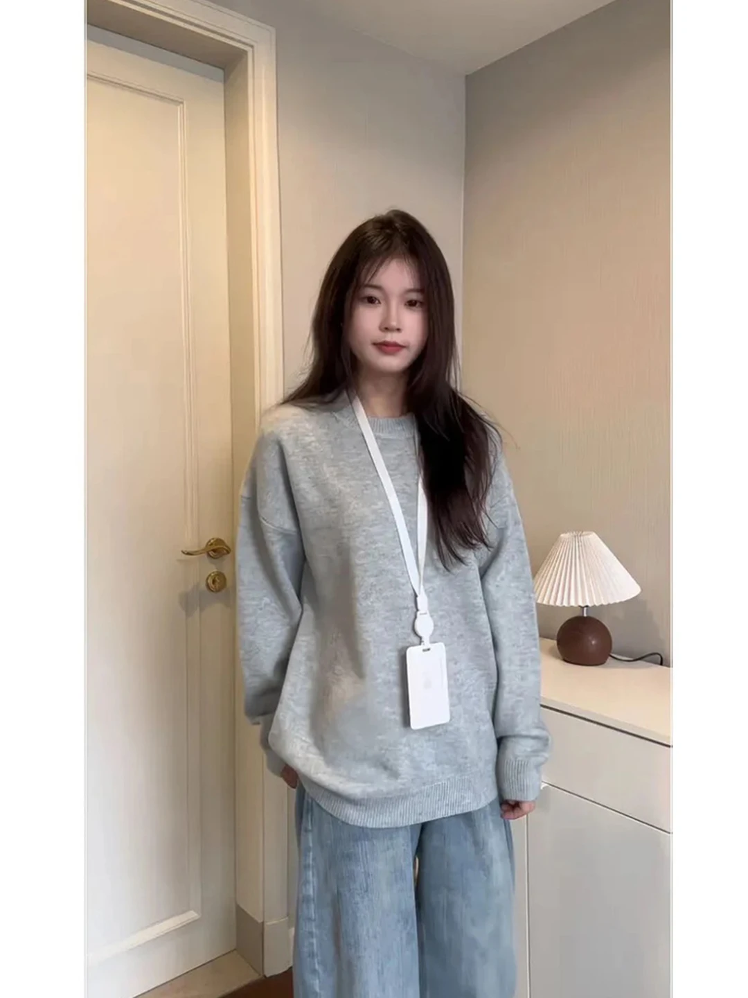 

Серый вязаный свитер с круглым вырезом унисекс, осенне-зимний, теплый базовый слой, повседневная внутренняя одежда, мягкий свободный крой, полиэстер