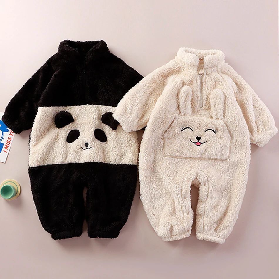 

Домашняя одежда с героями мультфильмов для новорожденных, зимние милые теплые боди, комбинезоны с изображением панды, кролика и медведя, пижамы для маленьких девочек и мальчиков