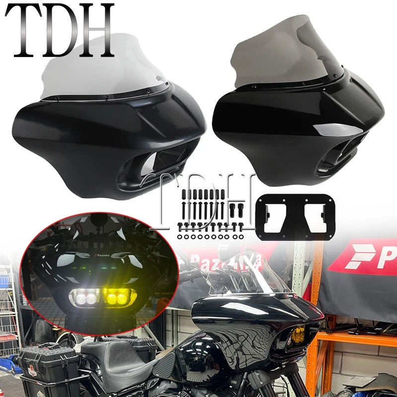 

Motorcycle 9" Headlight Upper Fairing Mount Windscreen For Baja LP4 LED Light Design Cowl For Harley Softail Fat Bob FXFB FXFBS