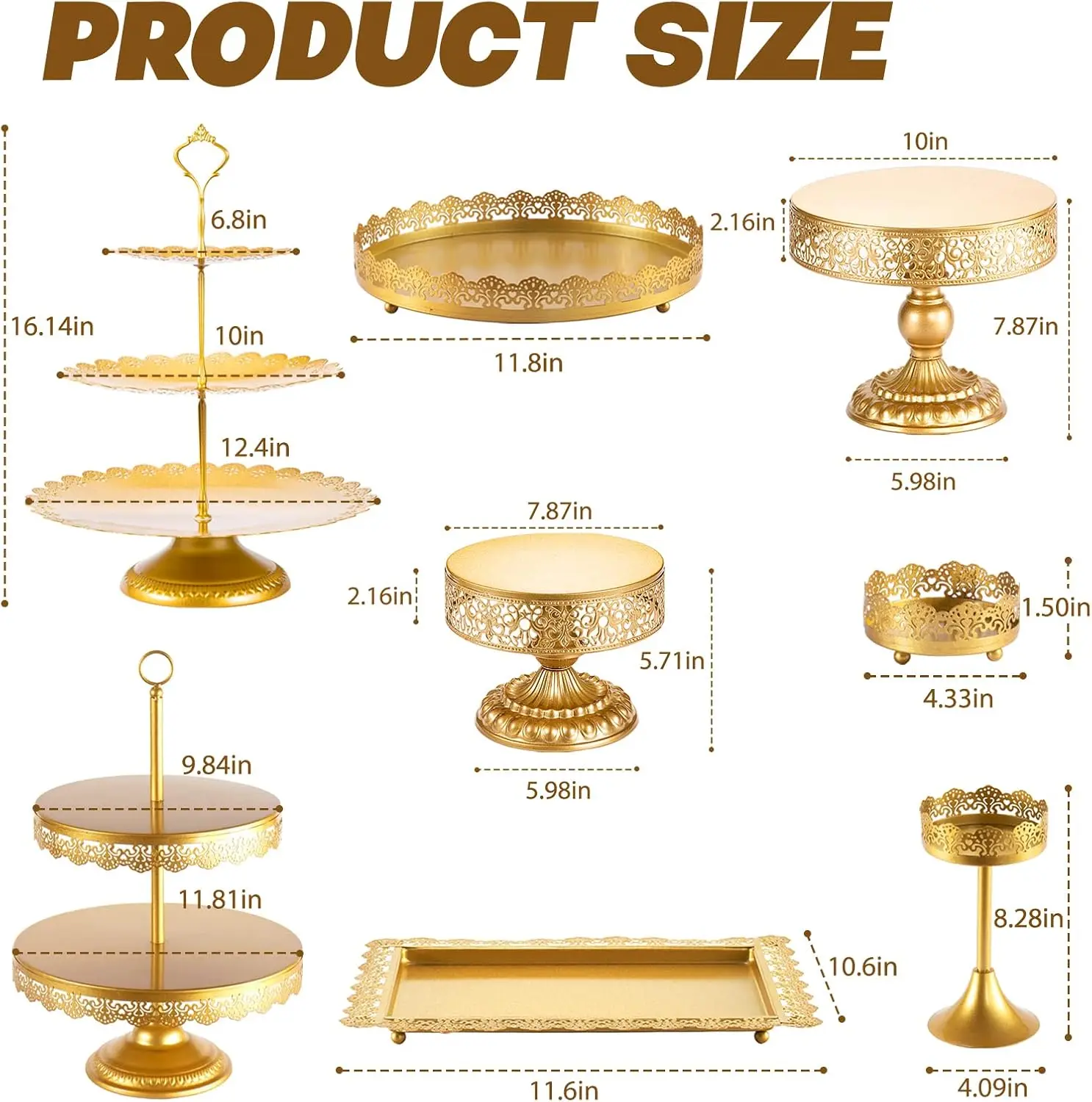 8-Piece Gold Cake Stand Set, Dessert Table Display Kit with Display Tower Plates, Decorative Cake Stands for Dessert Tables, Table Centerpiece Display for Baby Shower, Wedding, Birthday, Christmas Celebration
