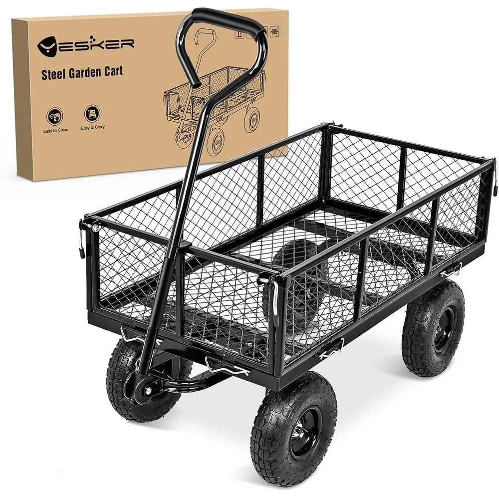 Carros de Jardín de Acero - Carretilla Volcadora de 800 lb con Ruedas Inflables Todoterreno o Brazos para Jardín/Césped - Utilidad Resistente para Exteriores