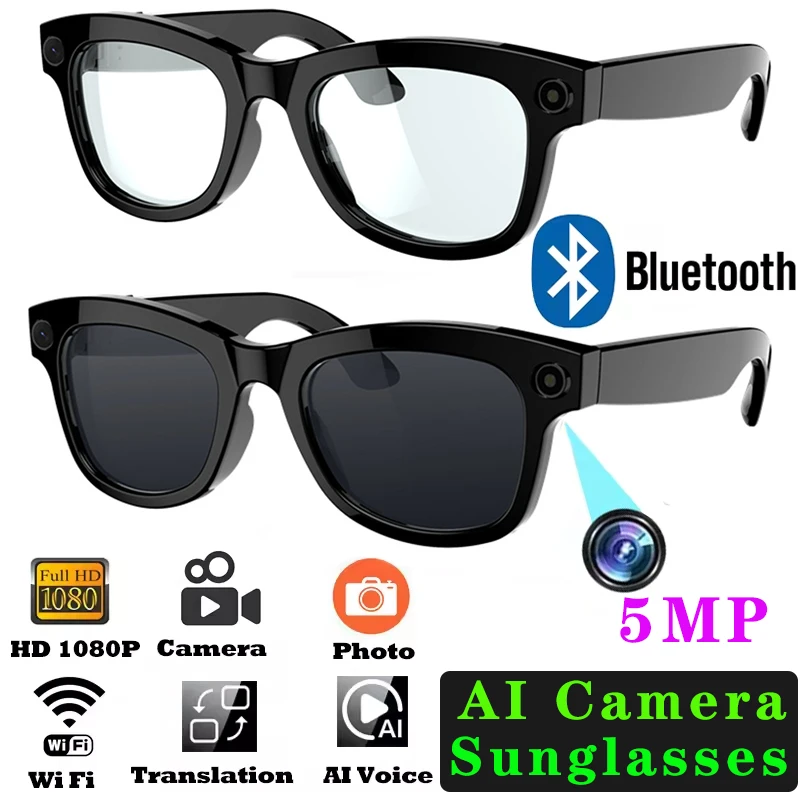 Smart Bluetooth Glasses HD 1080P Call Music Remote Control Camera AI Smart Bluetooth Sunglasses Ride Sports Waterproof Camcorder