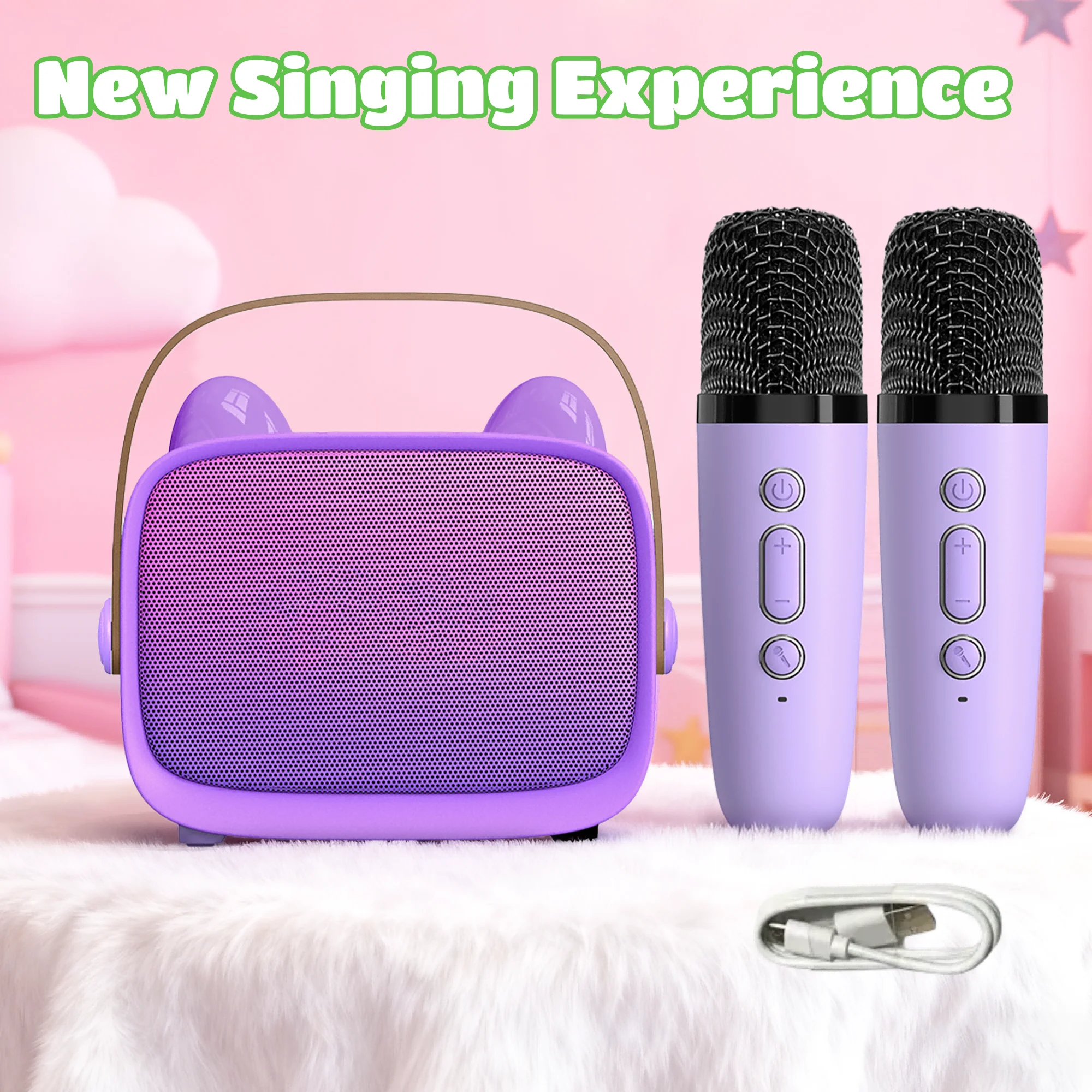 Alto-falante Bluetooth bonito com orelha de gato com luzes LED de pixel dinâmicas, alto-falante sem fio portátil com vários modos de luz de cor/degradiente
