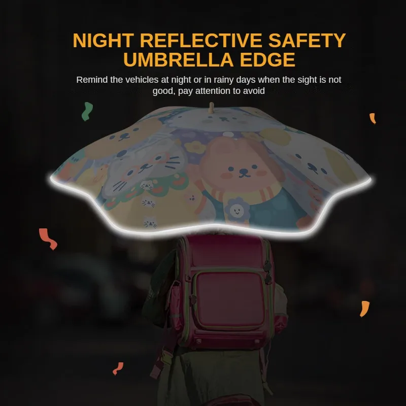 Children Umbrella Windproof Strong, Safe Round Edge Sun Umbrella for Kids, UV Protection, Long Handle Cute Umbrella Parasol