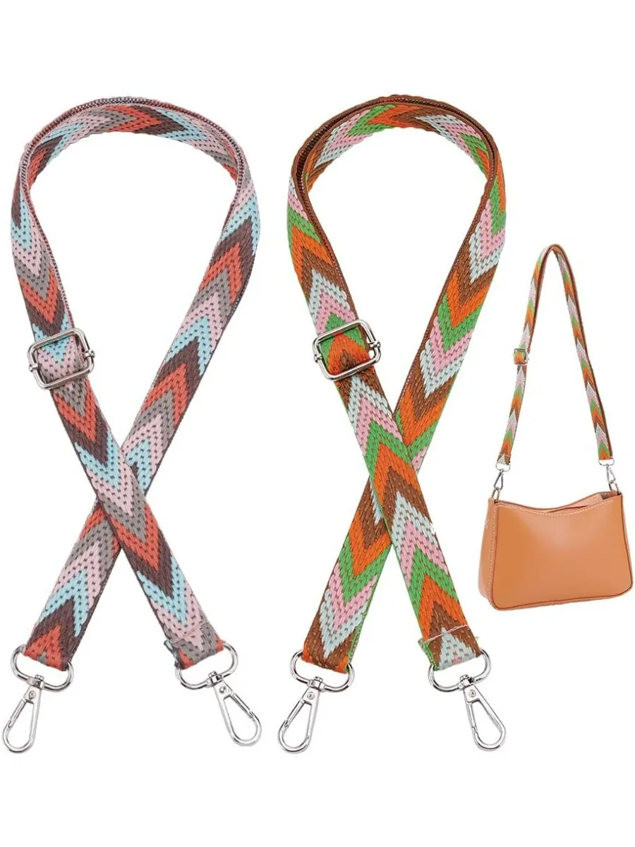 2 Colors Purse Shoulder Straps 54 Inch Adjustable Crossbody Straps Replacement Arrow Pattern Polyester Webbing Bag Straps