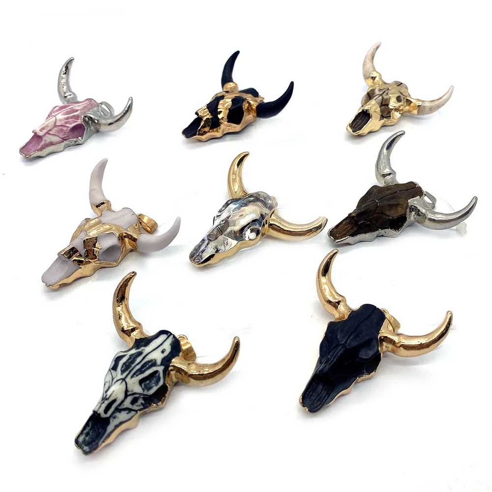 1pc Natural Stone Acrylic Necklace Pendants for Jewelry Making Charm Animal Bull Head Amulet DIY  Accessories  45x46mm Designer - Image 3