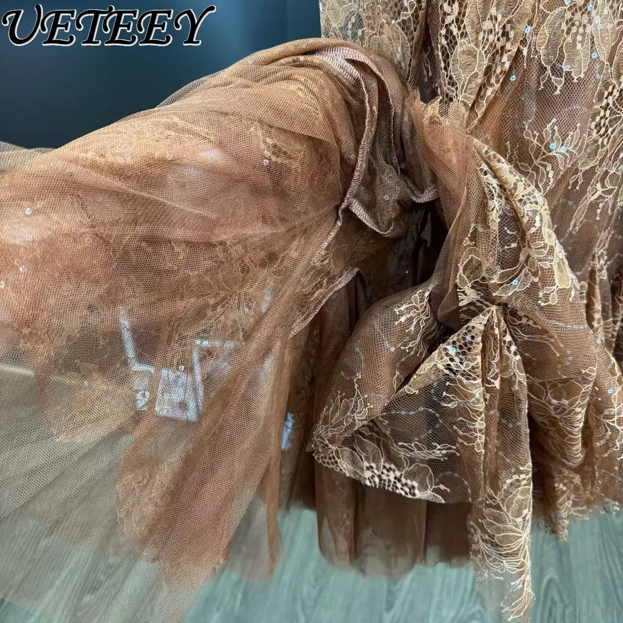 Nicho francês renda fino ajuste queimado vestido de manga longa para mulheres gola emagrecimento elegante plissado vestidos curtos inchados