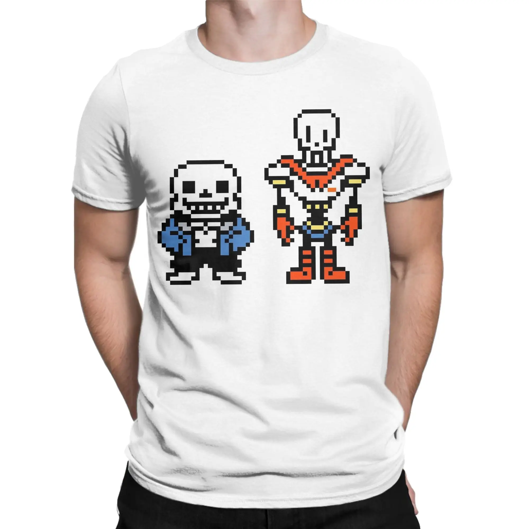 Funny Undertales Sans and Papyrus  T-Shirt Men Round Neck Short Sleeve Tops Shirts 100%Cotton Summer Clothing