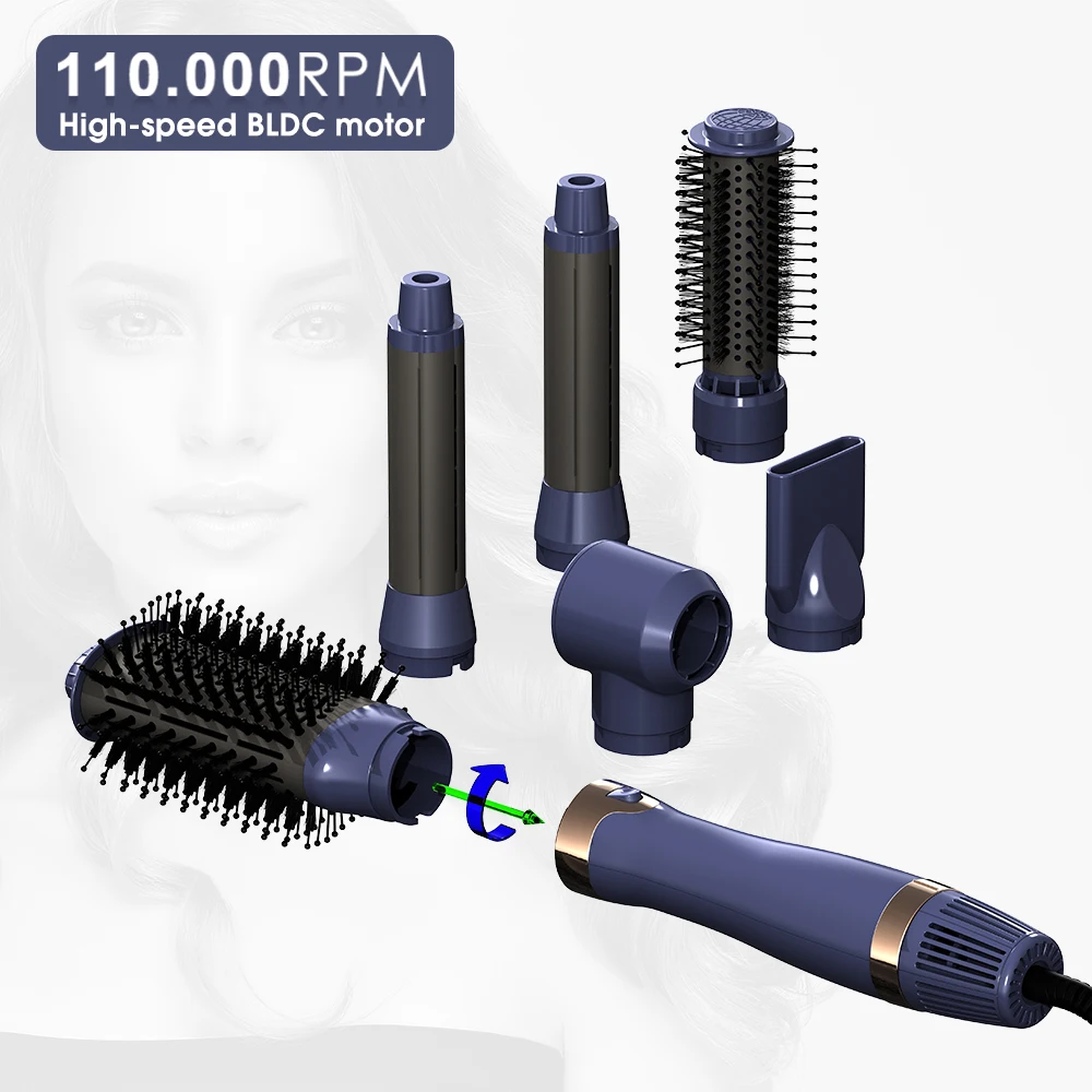 7 في 1 مجفف شعر كهربائي قابل للفصل فرشاة الهواء الساخن لفرد الشعر وتجفيف الشعر مع مكثف وفرشاة مجفف