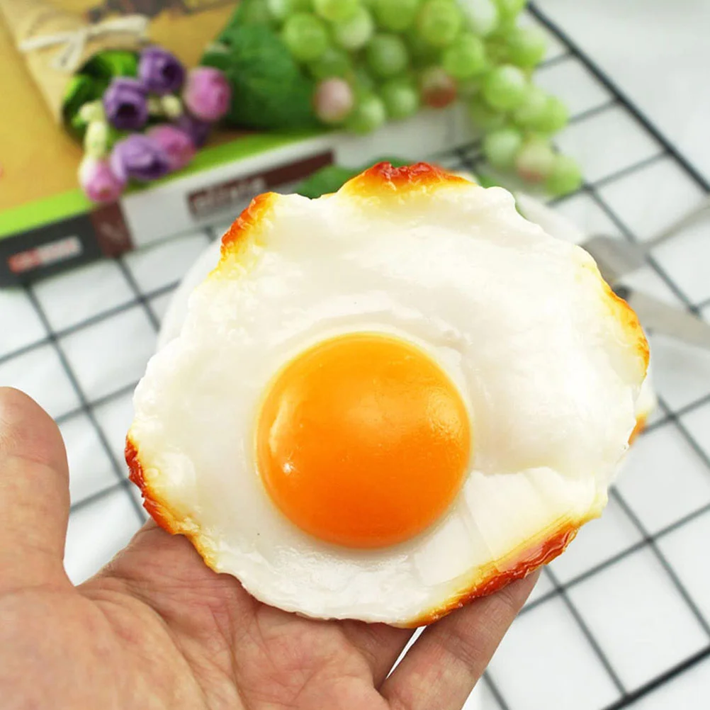 4 Pcs Toy Decorative Fried Artificial Children Pvc Fake Eggs Cast Iron Frying Pan with Lid