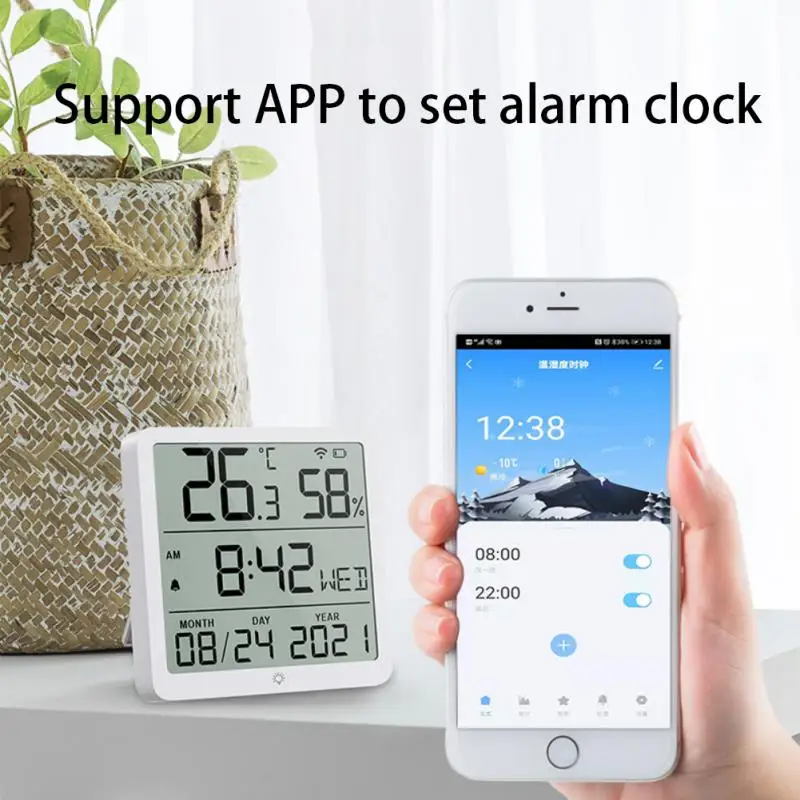1/2PCS Tuya Smart Home WiFi Temperature Humidity Sensor Smart Life Indoor Thermometer 24 Hours Clock Sensors for Alexa