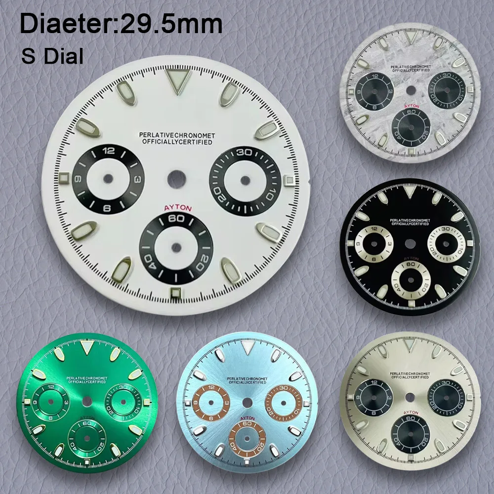 Cadran de montre 29,5 mm avec logo S Panda DTN, compatible avec le mouvement VK63, vert luminescent, accessoires de modification de montre de haute qualité